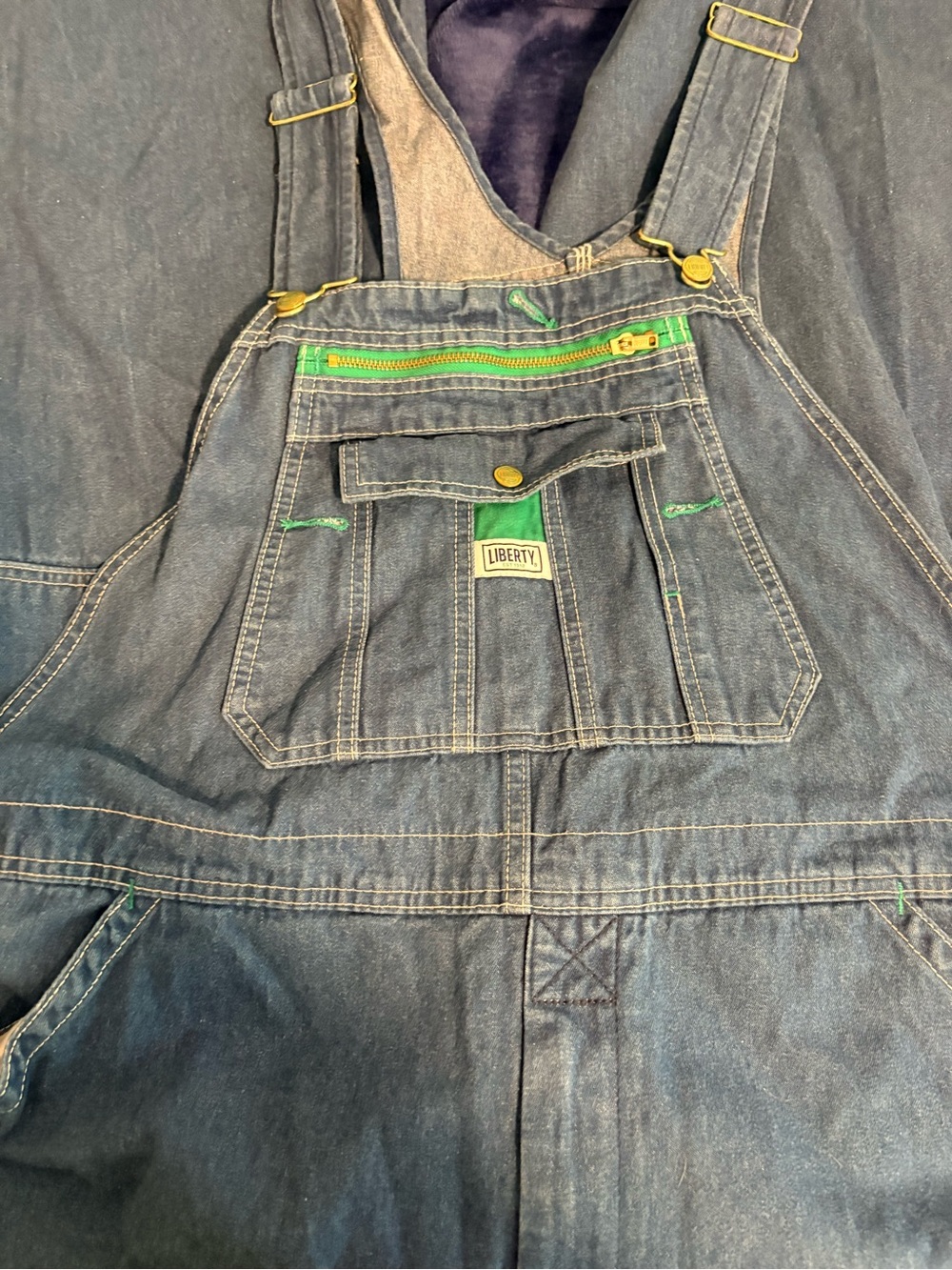 liberty Men's Dark Blue Denim Overalls with Green Trim